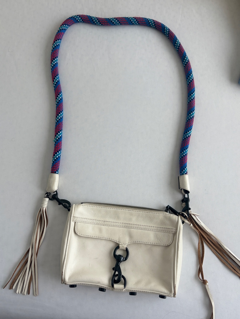 Rebecca Minkoff Cream Crossbody with Multicolor Rope Strap